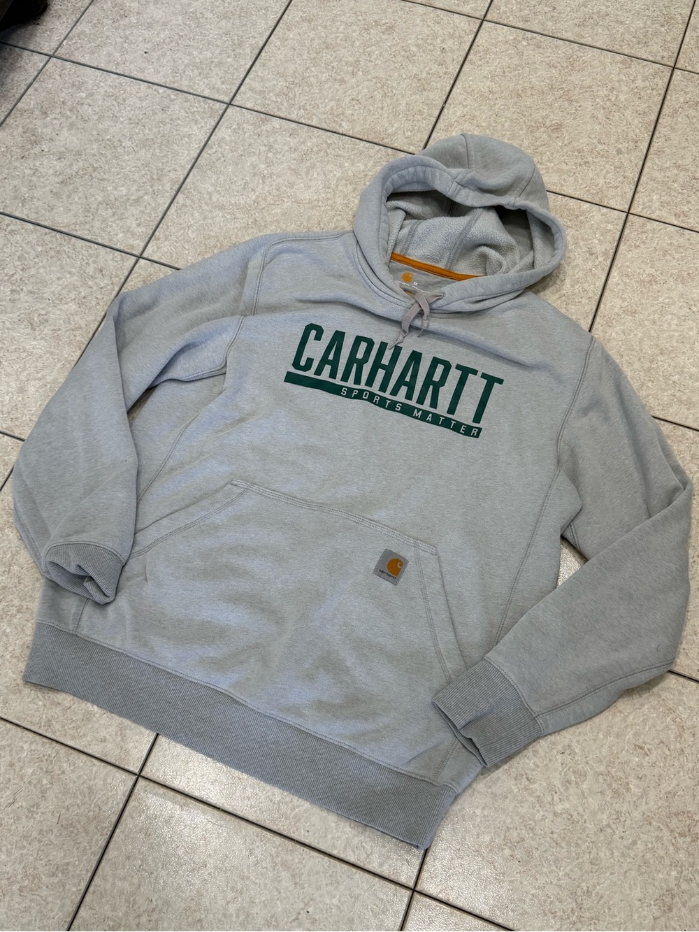 Carhartt Light Gray Hoodie with Dark Green Logo